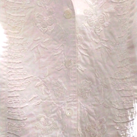 Lino U.S.A. White Linen Lined Blouse with Beading on Front & 3/4 Sleeves Size S - Picture 2 of 6